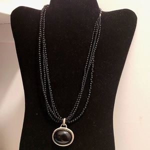 VTG Vicky Jousan 4 Strand Black Beaded Neclace & Pendant